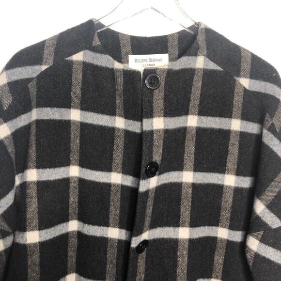 Helene Berman Plaid Wool Coat Oversized Gray S - Picture 9 of 14
